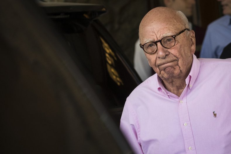 Rupert Murdoch wearing a lilac shirt 
