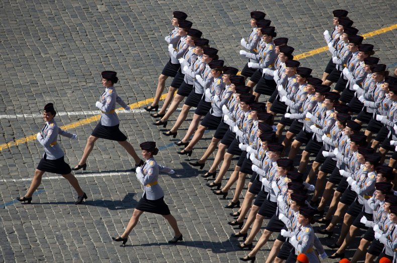 Women soldiers march in Moscow