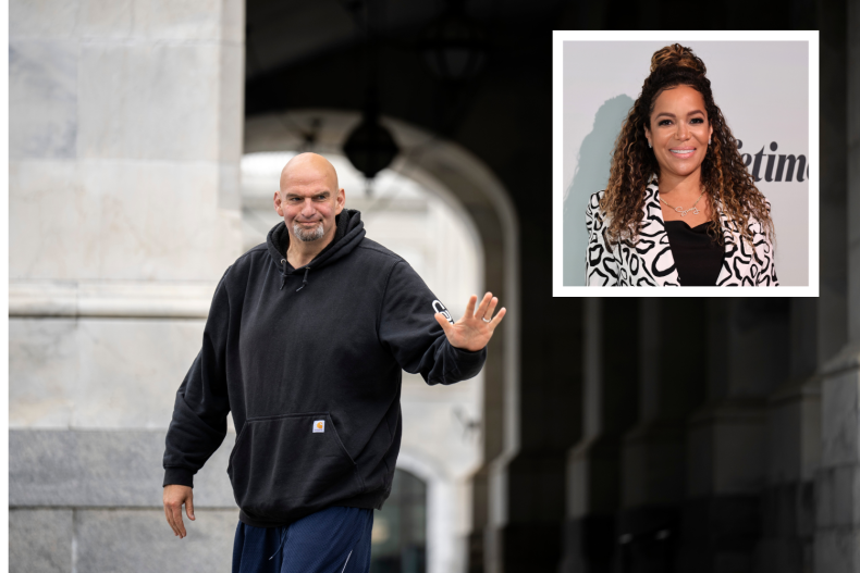 John Fetterman with inset photo of Sunny Hostin