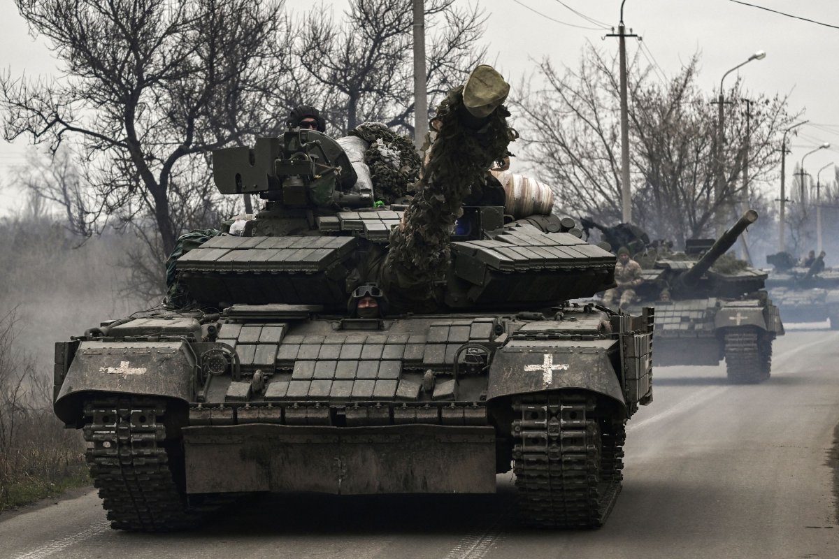 Ukraine T-64 tank driving near Bakhmut Donetsk