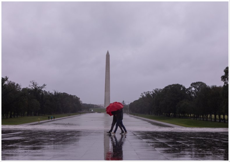 People walking in the rain