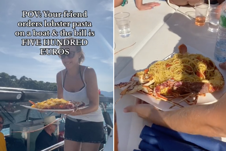 Lobster pasta on boat