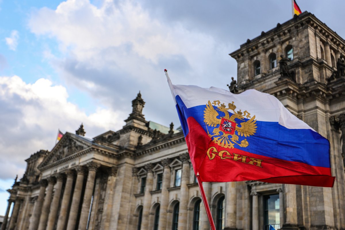 Russian flag waved at Reichstag Berlin Germany