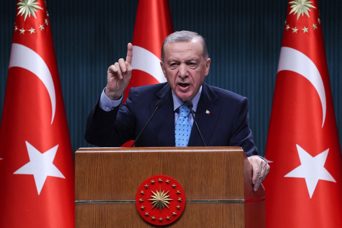 Turkish President Recep Tayyip Erdogan gestures 