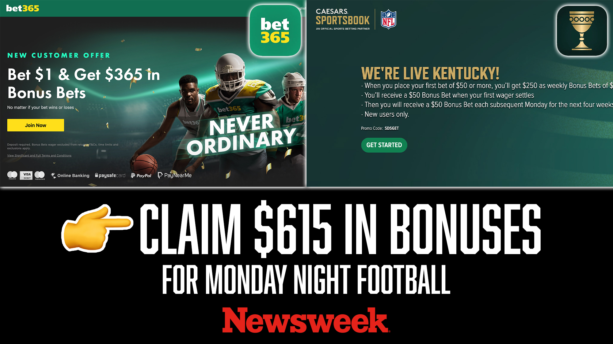 Caesars Sportsbook promo for MNF: Last chance to claim $250 bonus