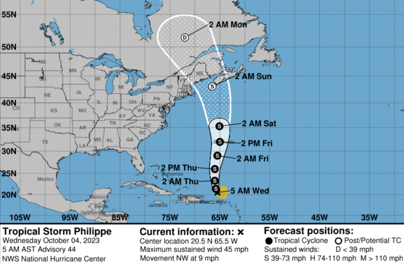 Tropical Storm Philippe Map, Path Tracker Shows Potential Landfall