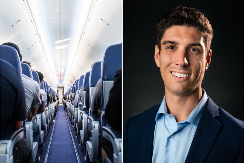 Pilot Kyle Koukol; passengers on plane.
