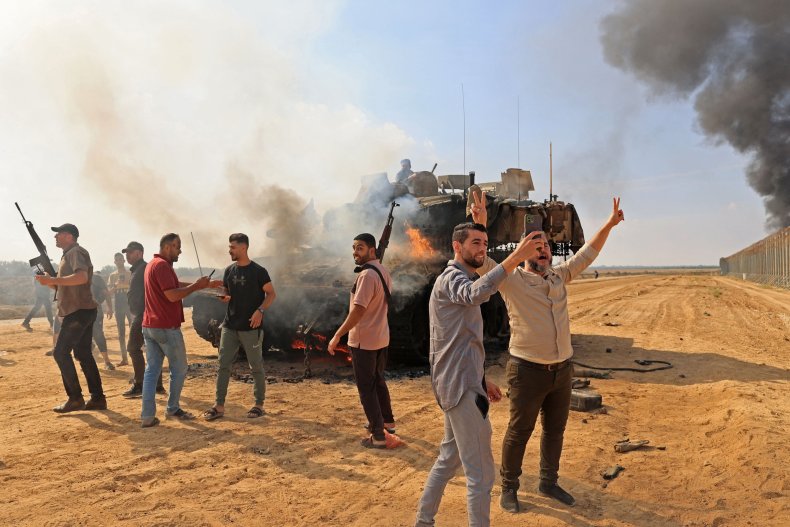 Palestinians take control of an Israeli tank