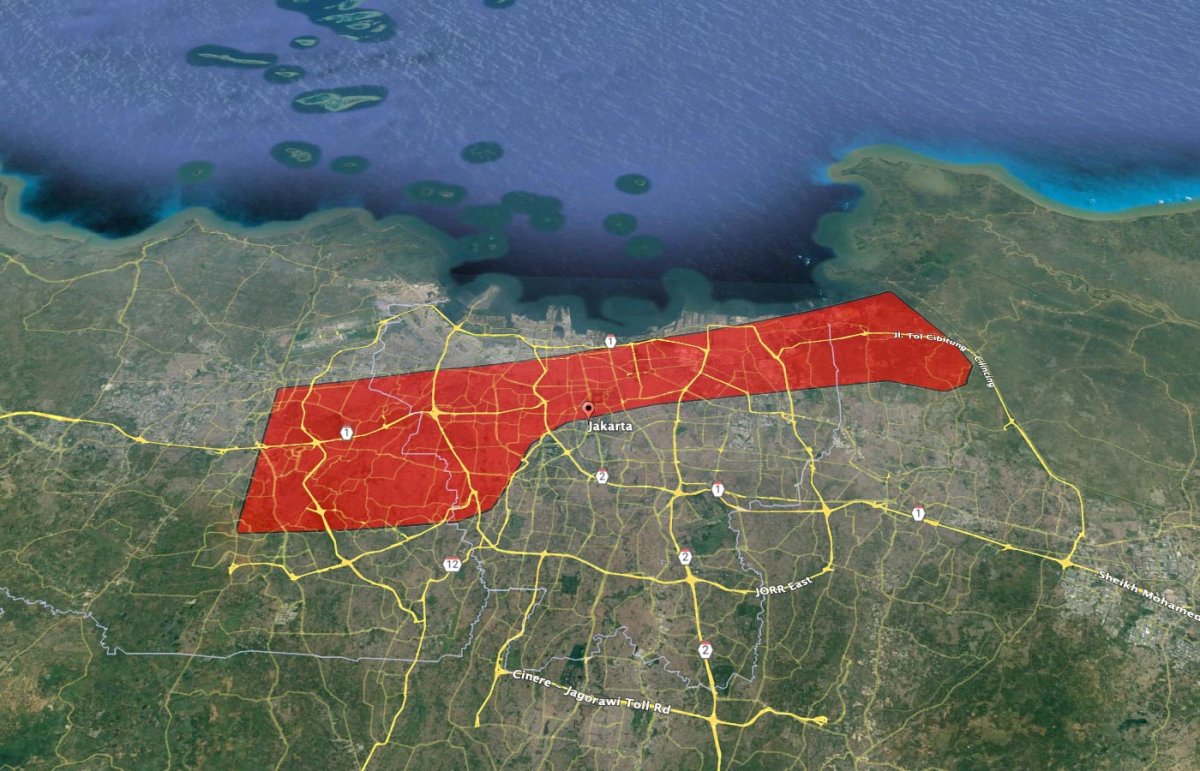Gaza Strip outline over boundaries of Jakarta