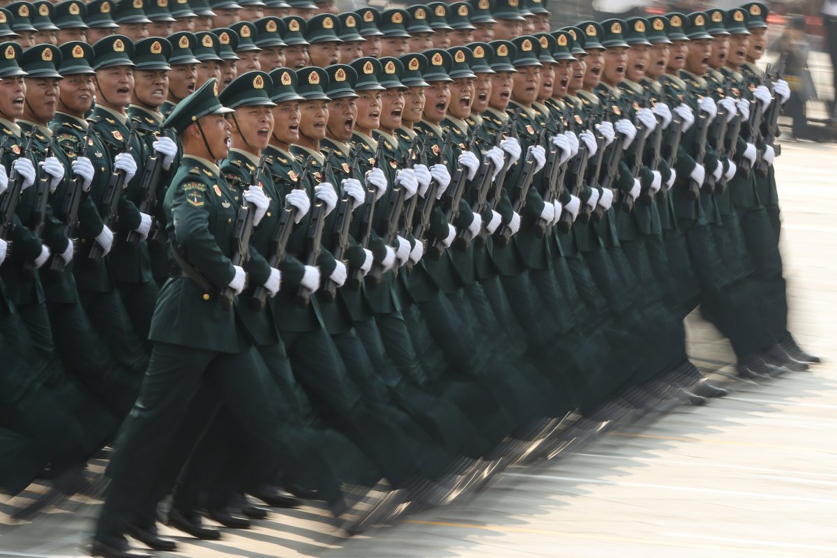 PLA soldiers marching in parade formation