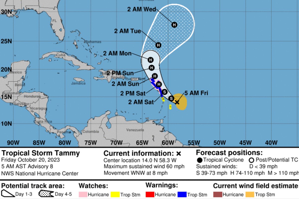 Tropical Storm Tammy Path Forecast on Map