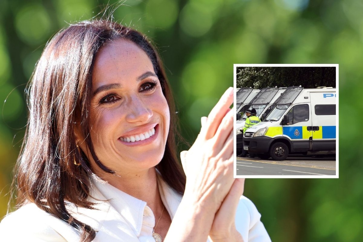 Meghan Markle and police vans