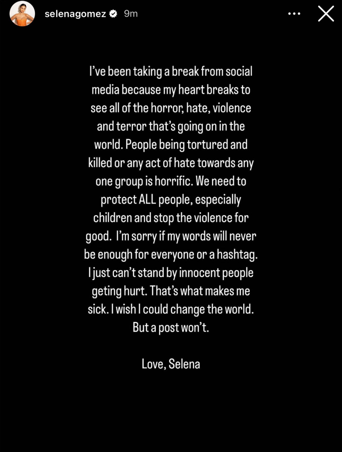 Selena Gomez's statement on Israel-Palestinian conflict, 2023