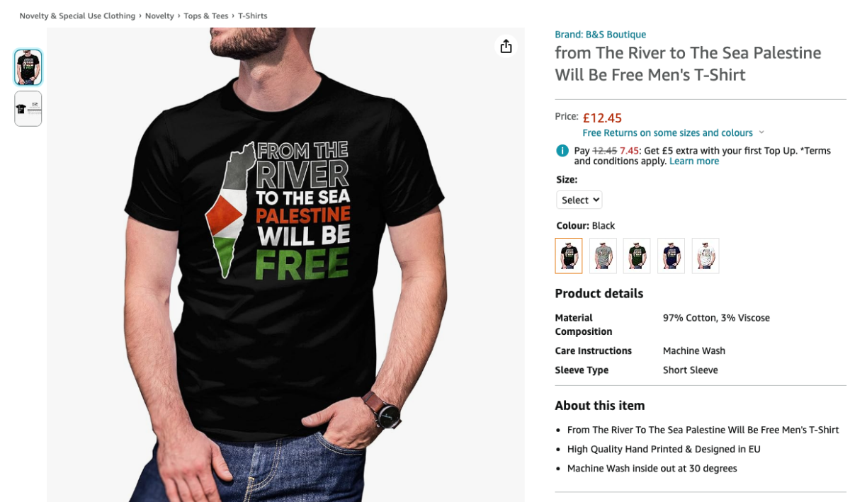 Amazon selling pro-Palestinian merchandise