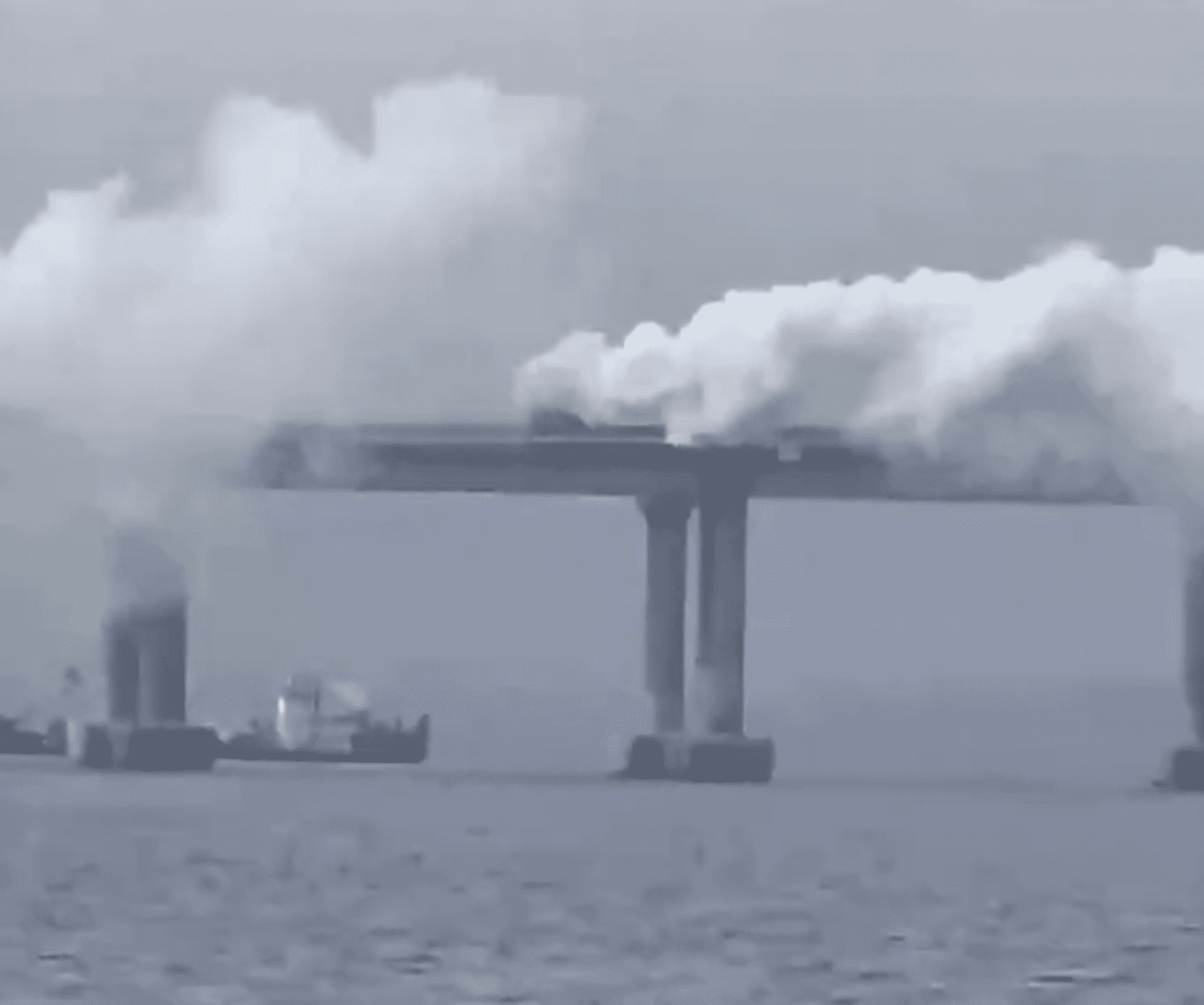 Kerch Bridge Engulfed in Smoke as Crimea Comes Under Multipronged Assault