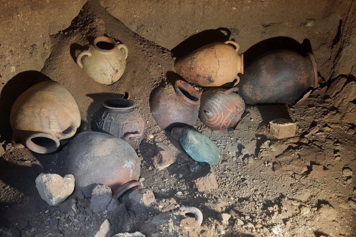 Artifacts in an ancient tomb
