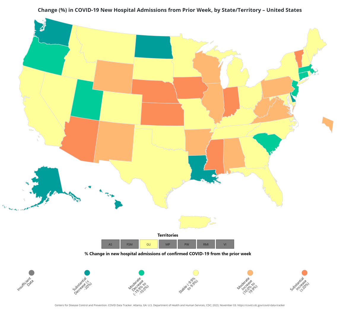 Increase in COVID hospitalizations by state
