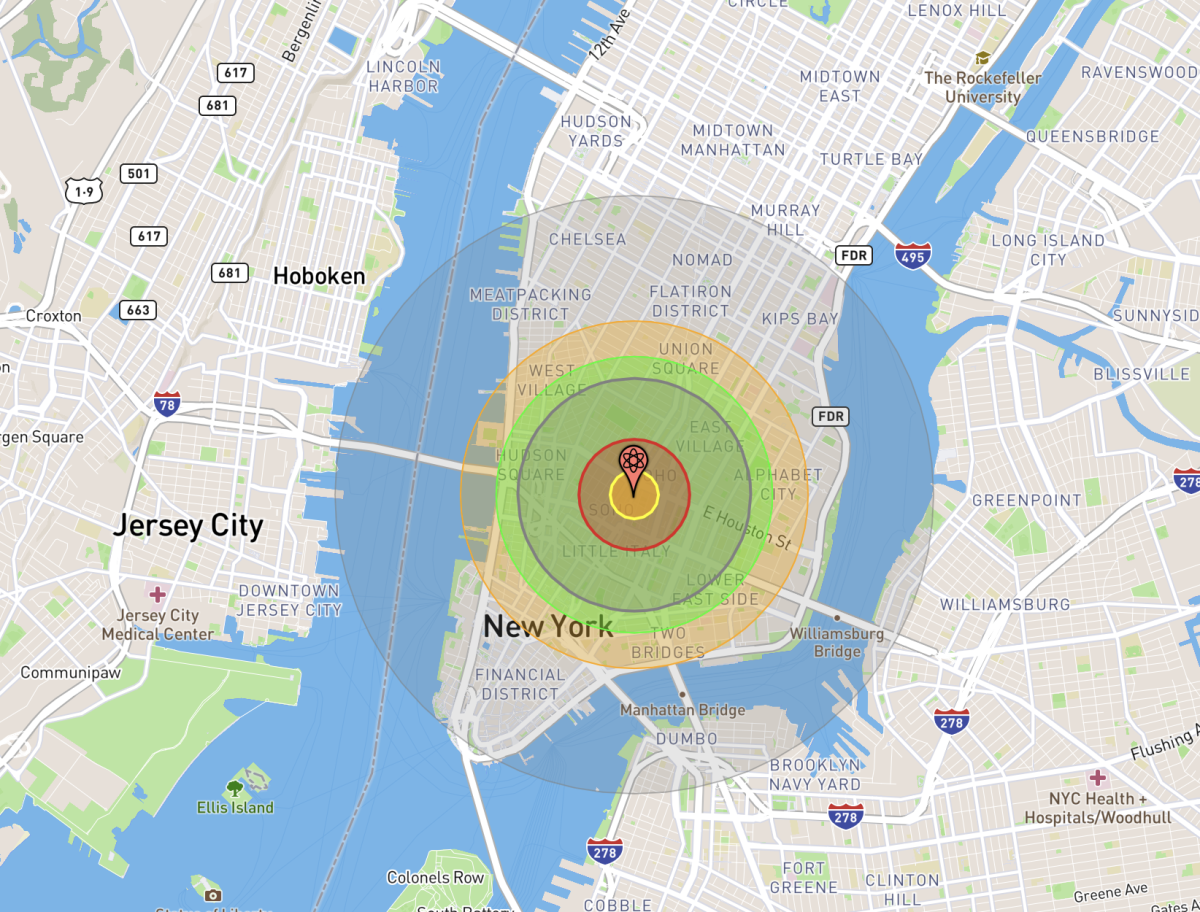 Hiroshima Little Boy NYC Explosion Map