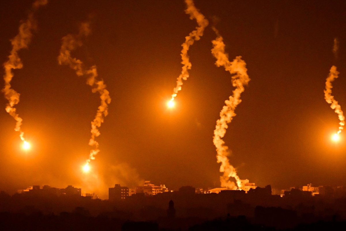 Israeli flares fall over the Gaza Strip