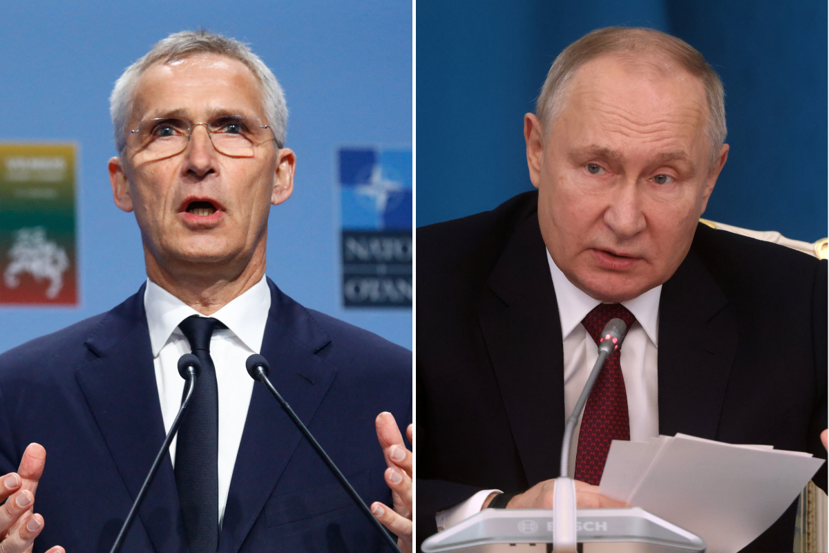 Jens Stoltenberg and Vladimir Putin 