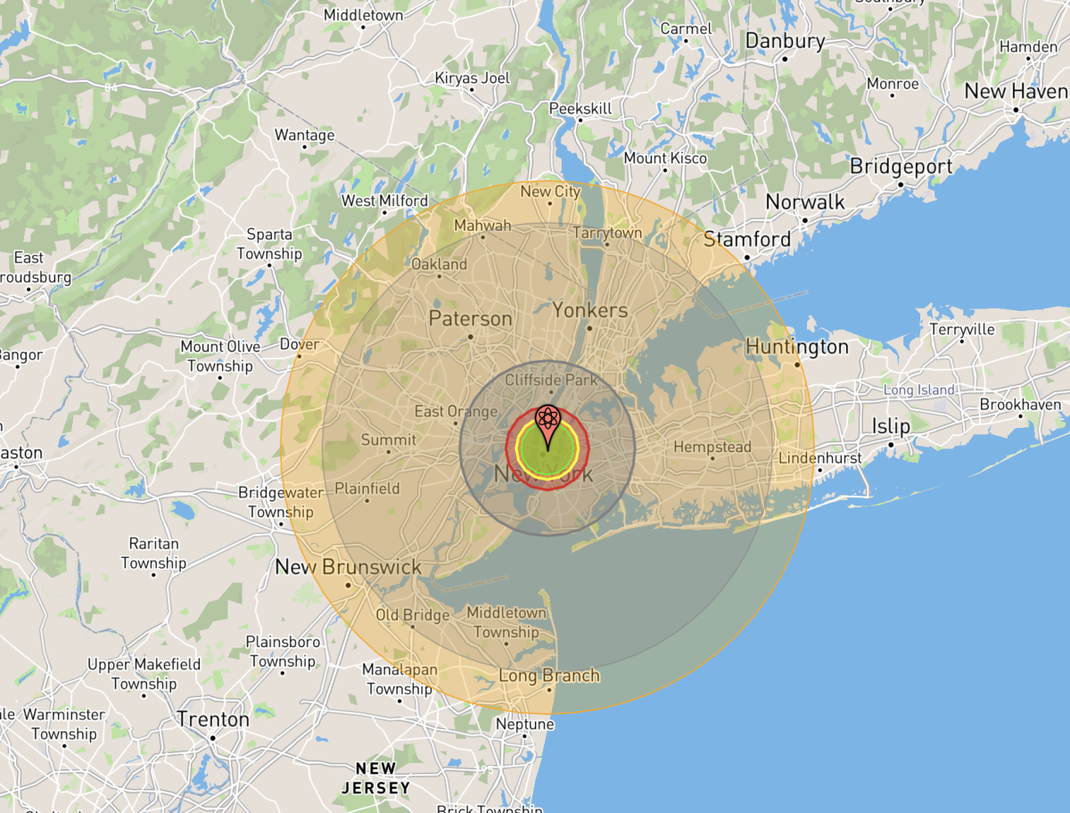Tsar Bomba 50 Megaton Map Nuclear NYC