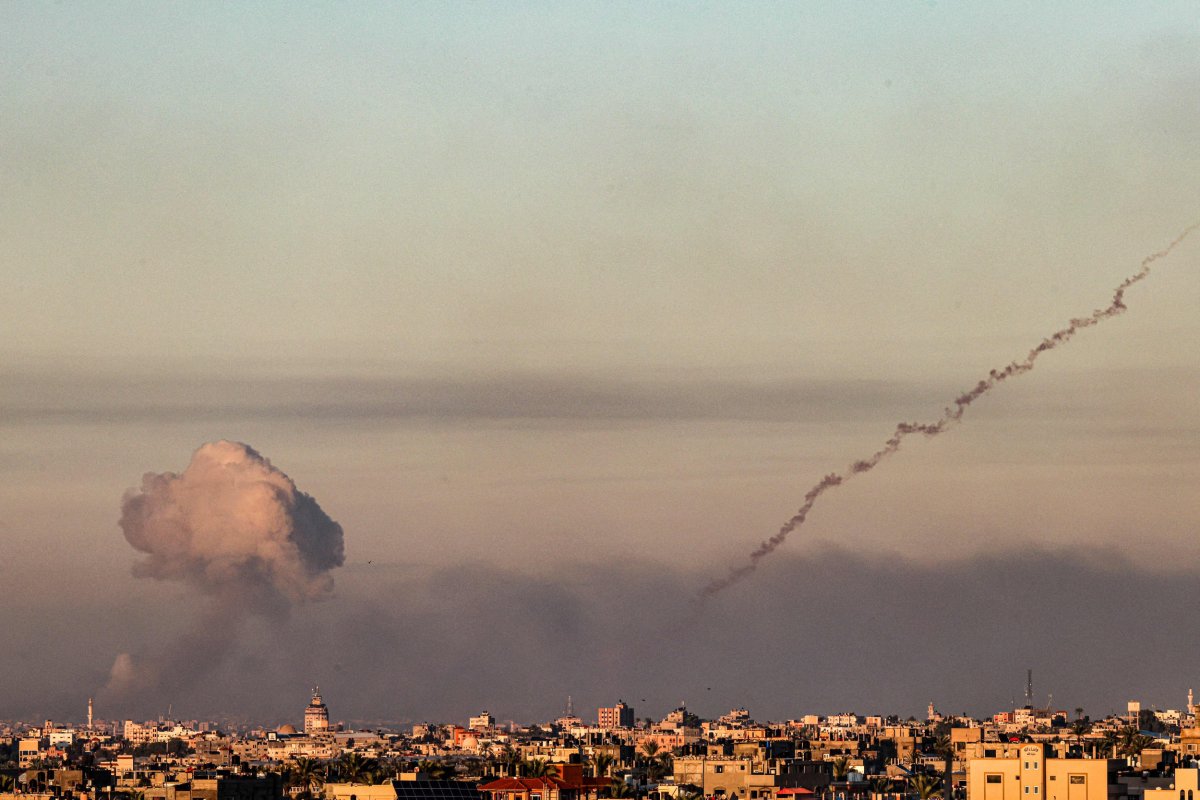 Israel, air, strike, and, Gaza, rocket, launch