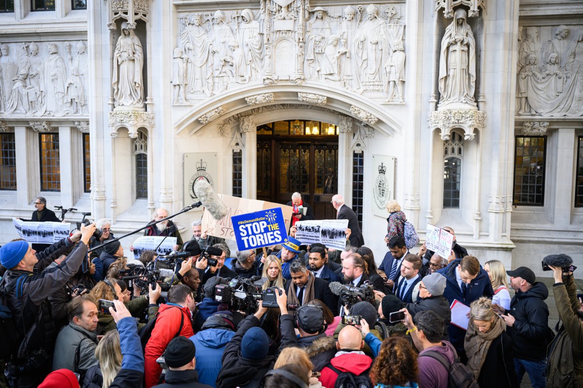 A crowd outside the Supreme Court building in London, United Kingdom