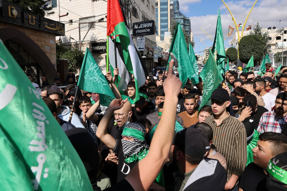 Pro-Hamas protest in Hebron Palestinian West Bank 