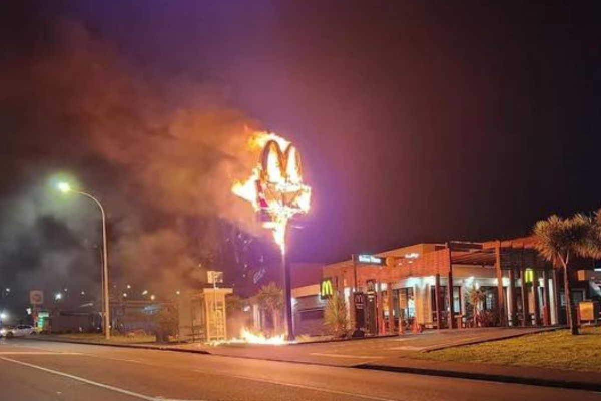 McDonald's sign on fire