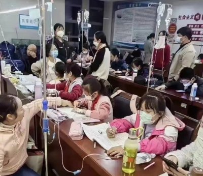 Children Do Homework in a Chinese Hospital