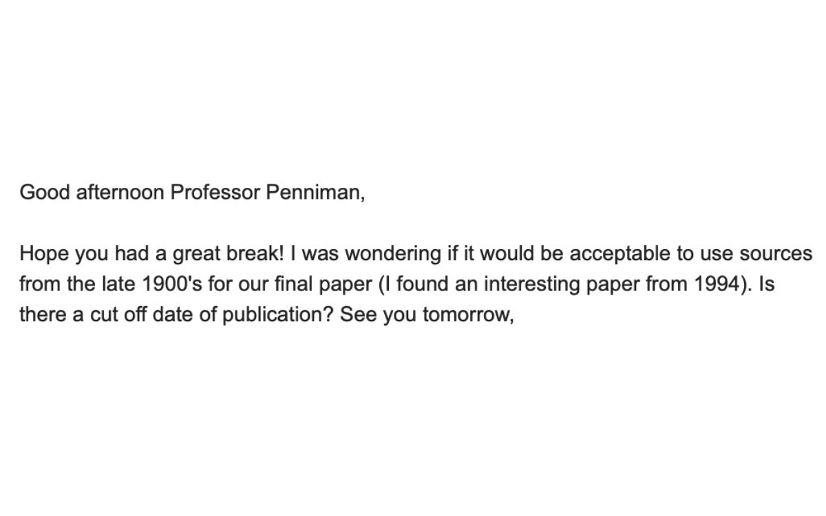 The email Professor Penniman received.