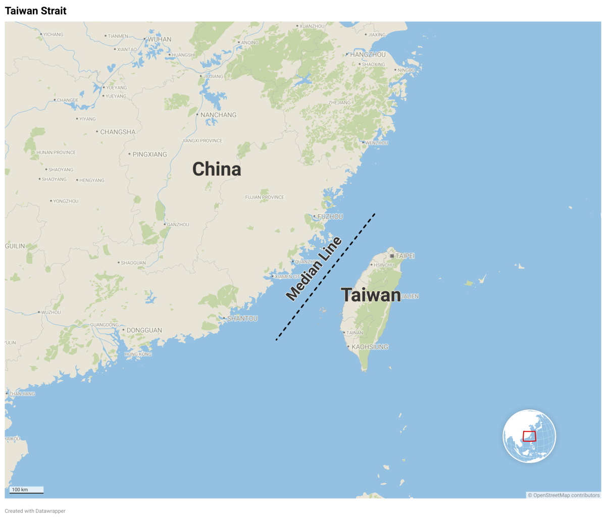 Map Shows Taiwan Strait's Median Line 