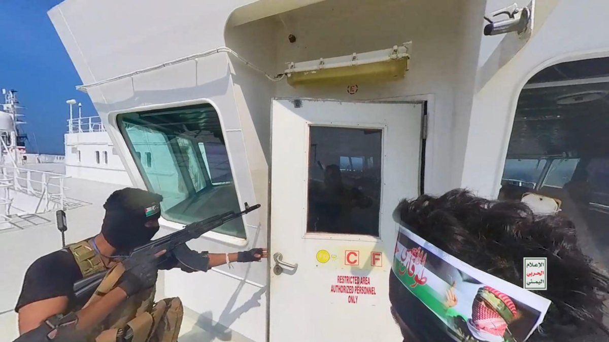 Houthi fighter on captured ship