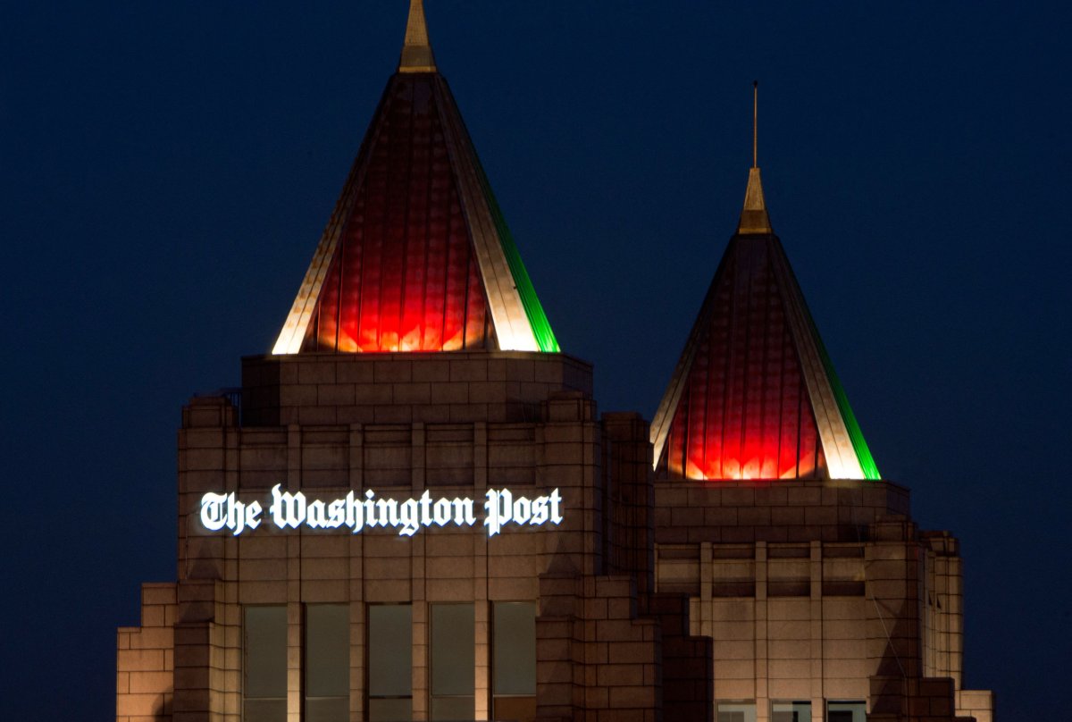 Washington Post Lit Up in Christmas Colors