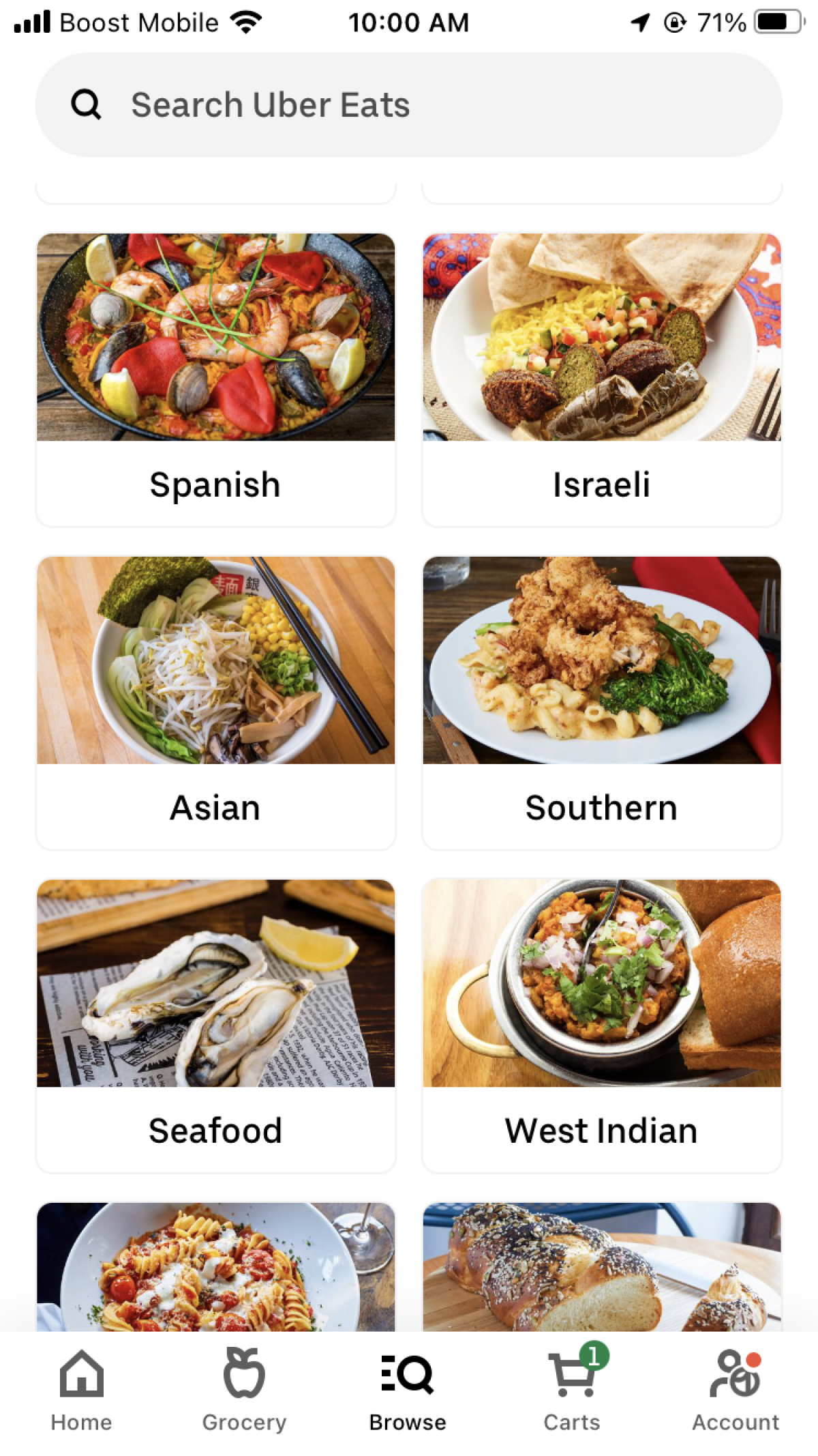 Uber Eats Food Category