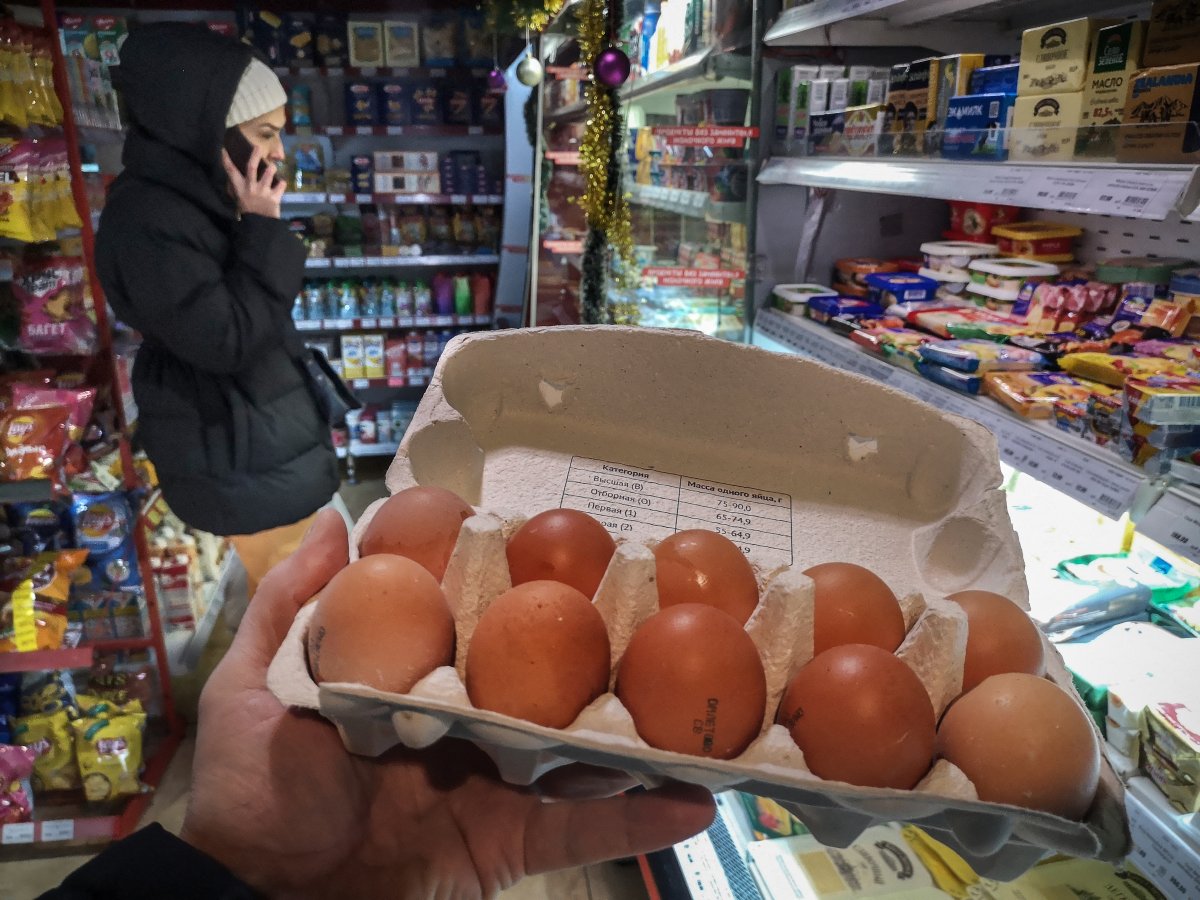 Chicken eggs in a shop in Moscow