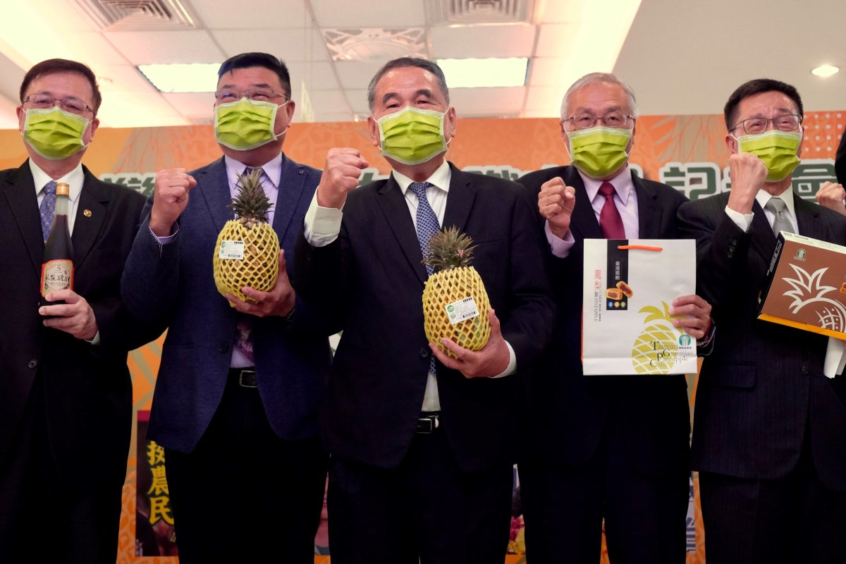 Taiwan Bank Officials Hold 'Freedom Pineapples'