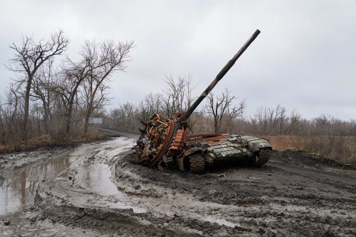 Destroyed tank seen in Avdiivka 