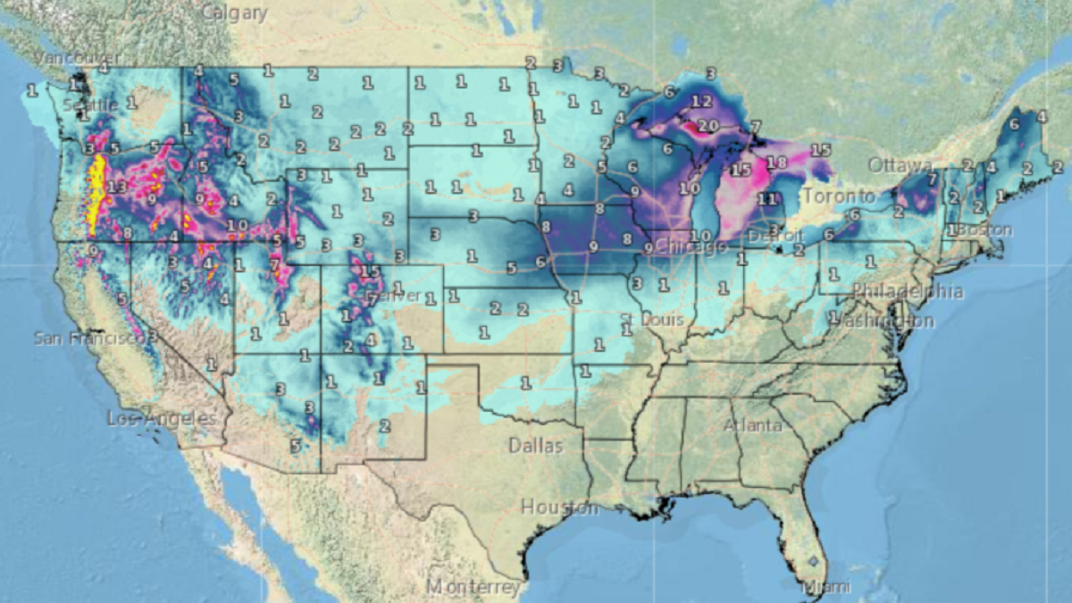 Snow Map Shows States Where Snow Depth Will Be Highest Newsweek   Snow Depth Map 