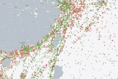 El mapa muestra el tráfico marítimo en vivo alrededor de Taiwán