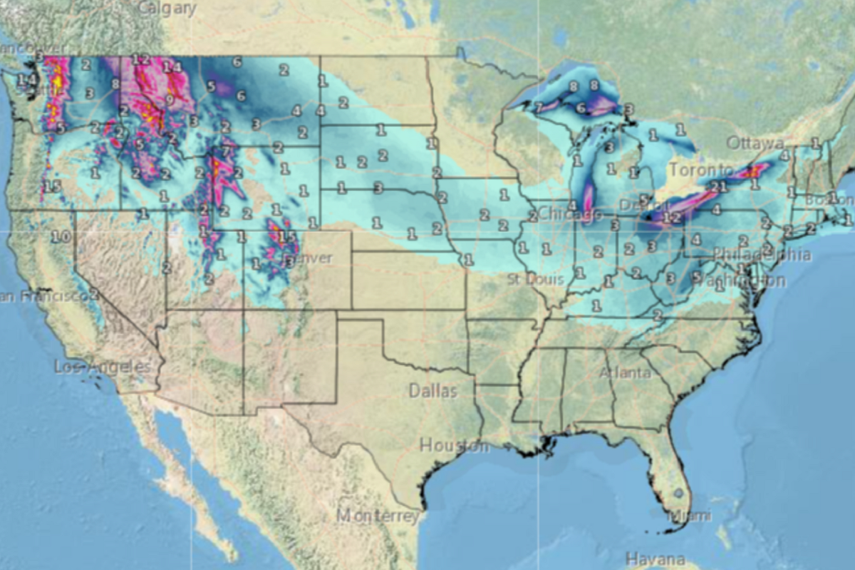 Snow Map Shows States To Be Affected During Arctic Blast - Newsweek