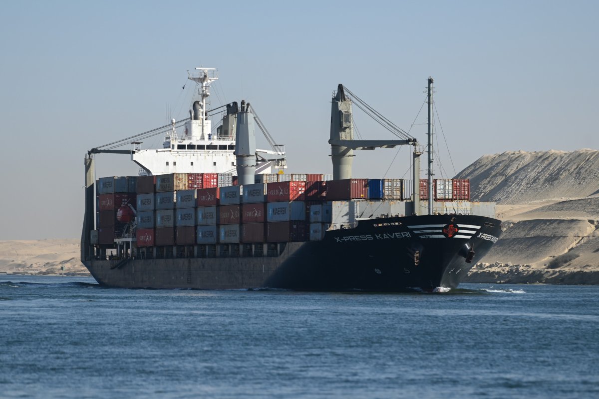 A ship transits the Suez Canal 