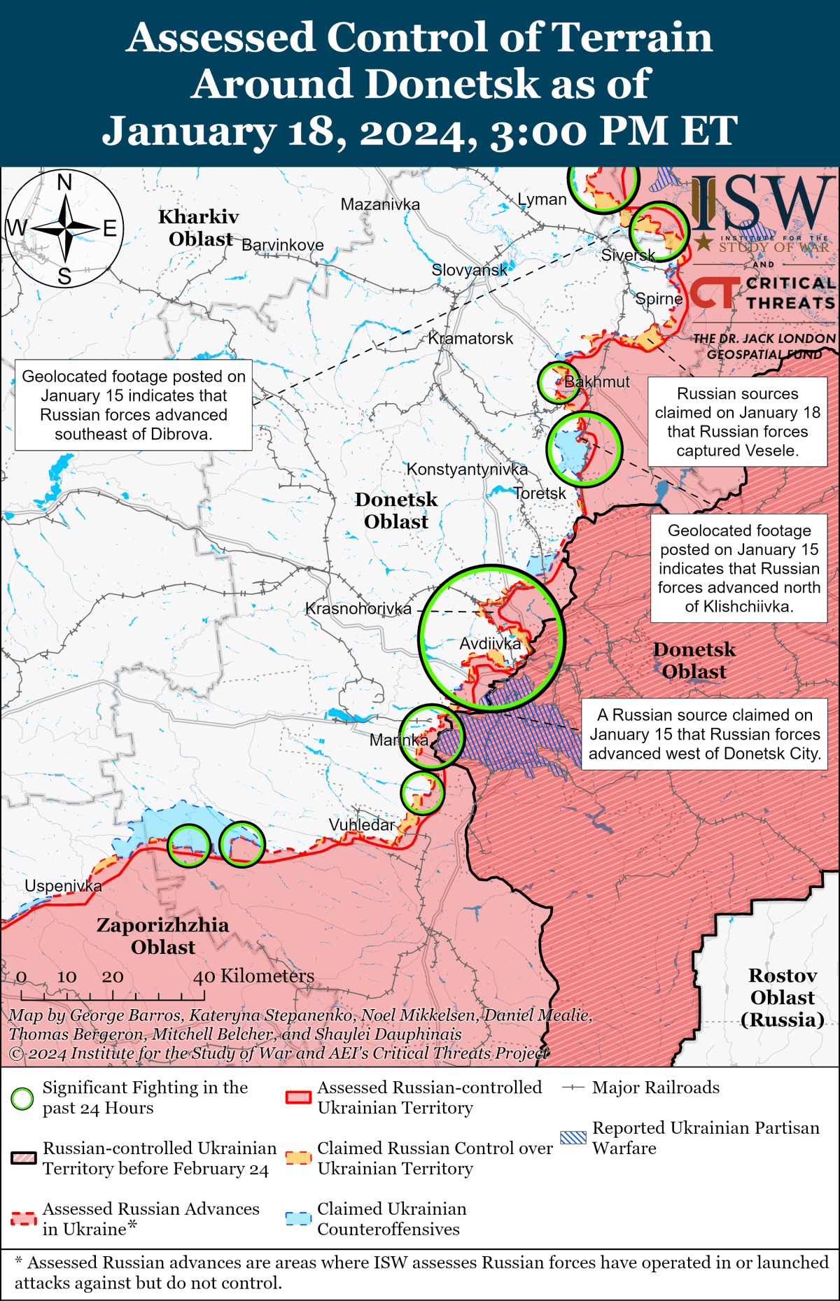 Mapa ISW do avanço russo em Donetsk-Zaporizhia