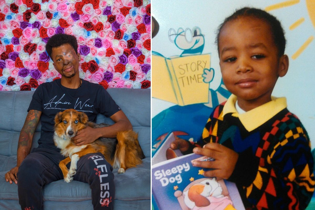 Joshua Dixon with dog child book