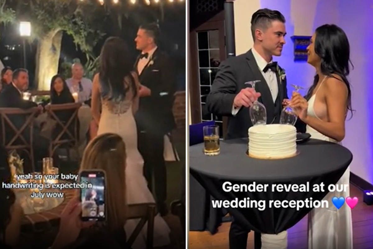 Couple announce pregnancy at wedding