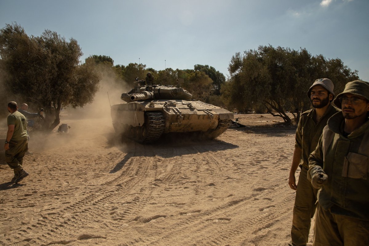 A Israeli Defence Force Merkava tank drives 