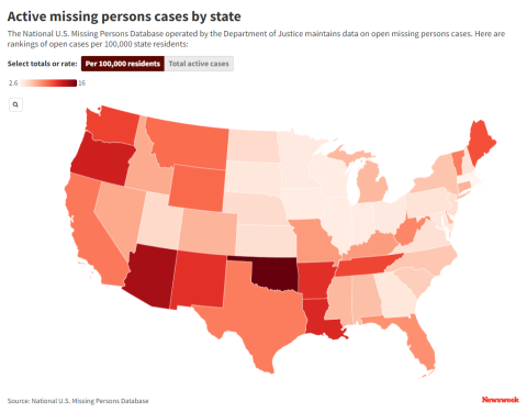 Active missing persons cases by state