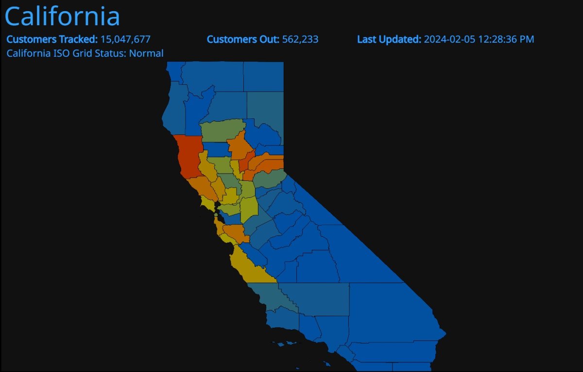 Power outage map California