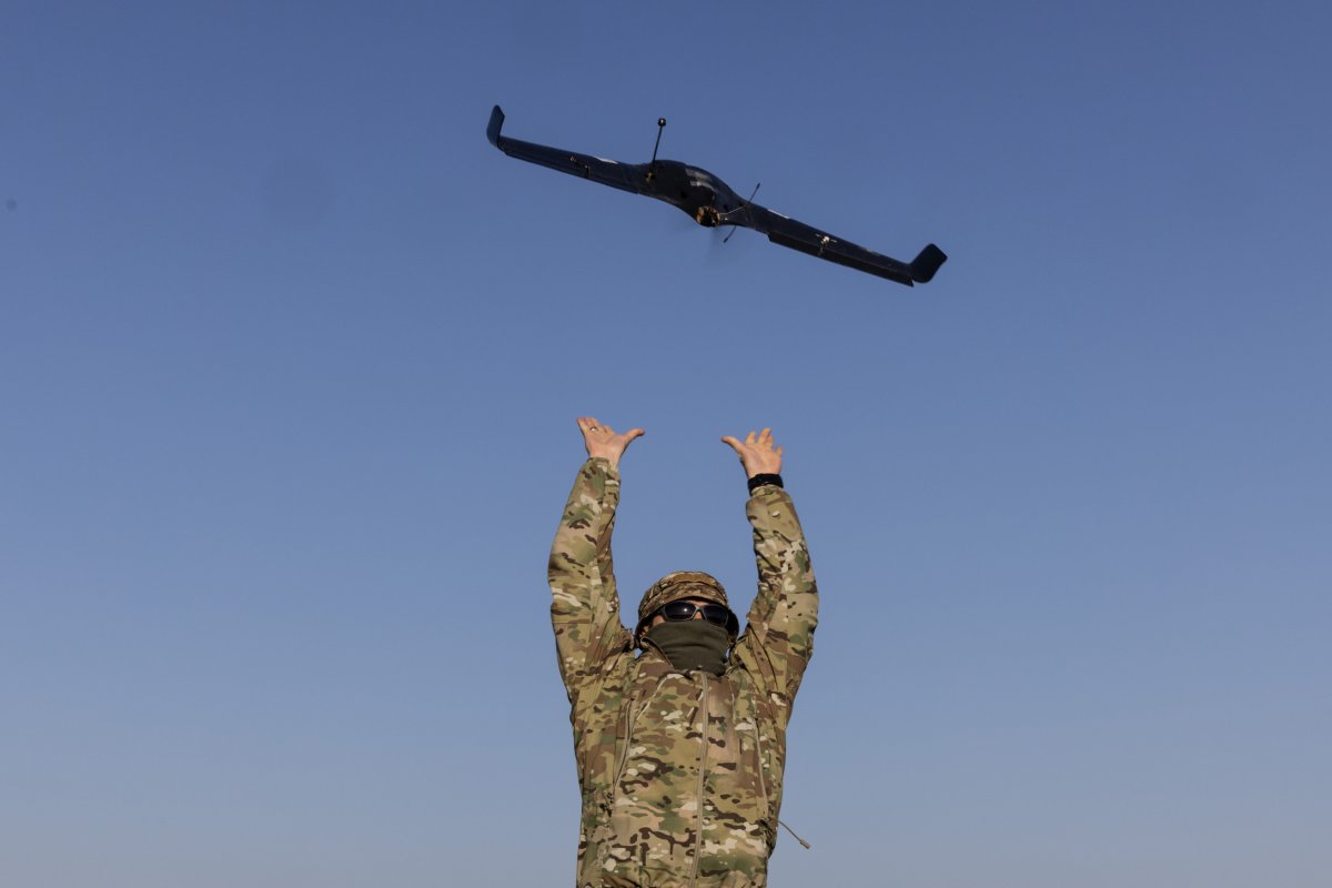 Ukraine soldier operates a drone 