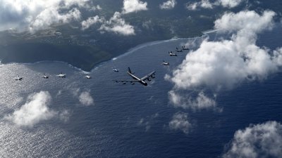Allied Warplanes Fly In Formation Over Pacific